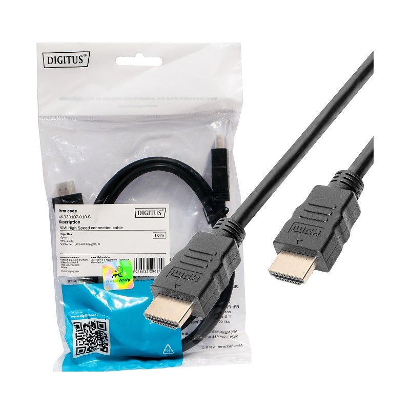 Kabel HDMI-HDMI 2.0 z Eth ASSMANN czarny 1m