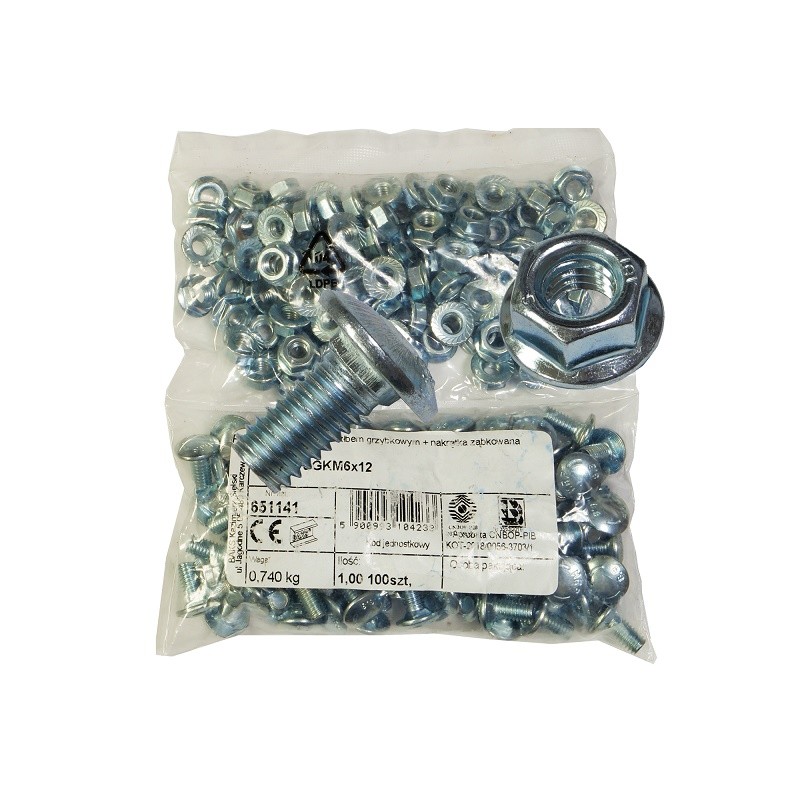 Śruba grzybek nakrętka SGK M6X12 100szt BAKS
