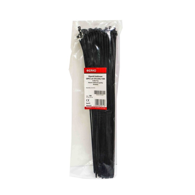 Opaska zaciskowa czarna OPK 370/3,6 UV 100szt ERKO