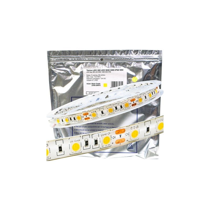 Taśma 300 LED 5050SMD 72w 12V ciepła PRE IP44 5m