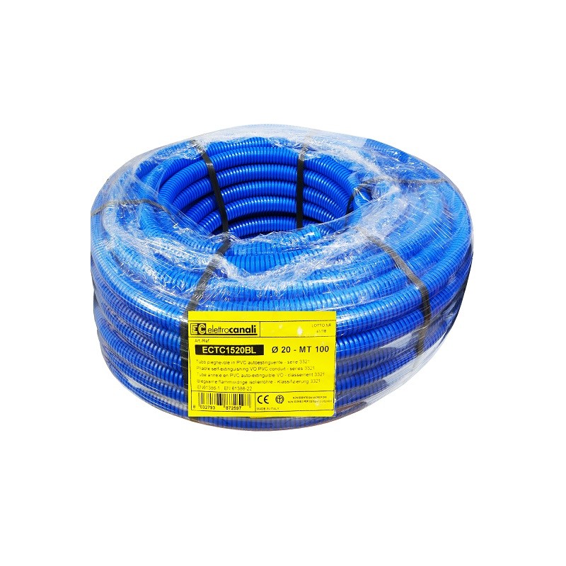 Rura karbowana niebieska 750N fi20 PVC 100m