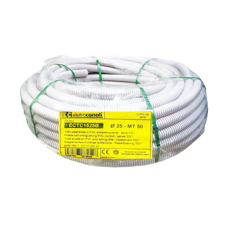 Rura karbowana biały 750N fi25 PVC 50m