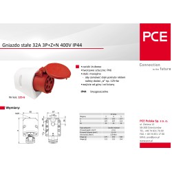 Gniazdo stałe 32A 5P 400V czerwone IP44 125-6