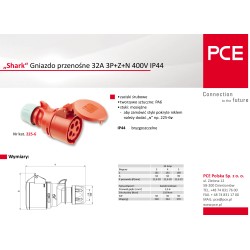 Gniazdo przenośne 32A 5P 400V SHARK 225-6 PCE