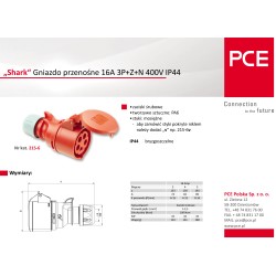 Gniazdo przenośne 16A 5P 400V SHARK 215-6 PCE