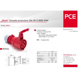 Gniazdo przenośne 16A 4P 400V SHARK 214-6 PCE