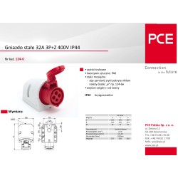 Gniazdo stałe 32A 4P 400V czerwone IP44 124-6