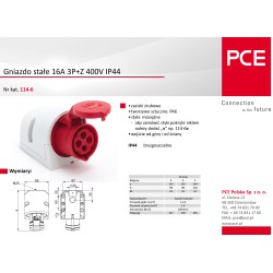 Gniazdo stałe 16A 4P 400V czerwone IP44 114-6 PCE