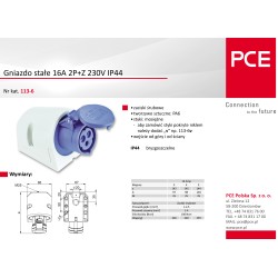 Gniazdo stałe 16A 3P 230V niebieski IP44 113-6 PCE