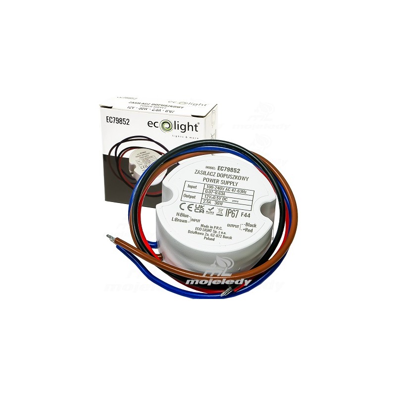 Zasilacz dopuszkowy 2,5A 12V 30W IP67 EC79852