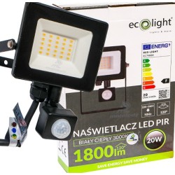 Naświetlacz LED slim 20W 1800lm PIR 3000K EC79880
