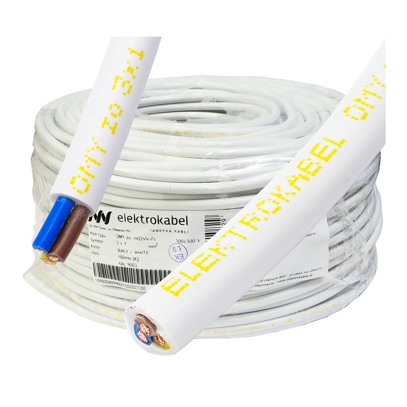 Przewód H03VV-F OMY 3x1 żo biały Elektrokabel 100m