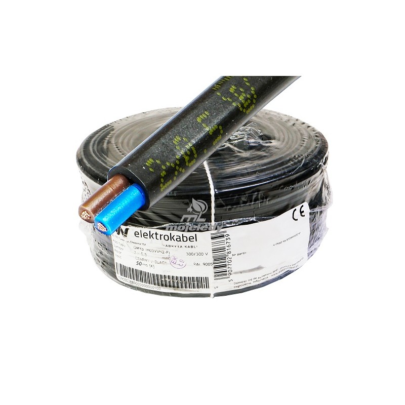 Przewód płaski OMYp 2x0,5 czarny Elektrokabel 50m