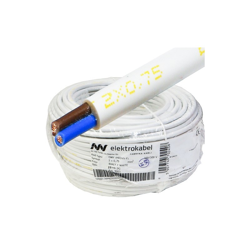 Przewód H03VV-F OMY 2x0,75 biały Elektrokabel 25m