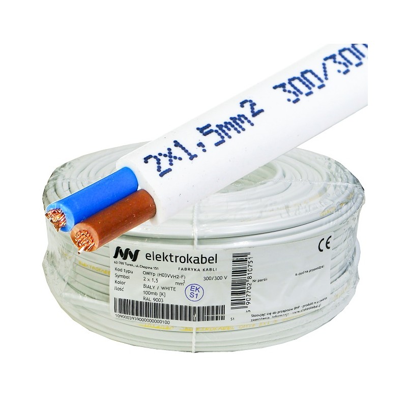 Przewód płaski OMYp 2x1,5 biały Elektrokabel 100m