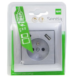 Sentia Gniazdo pojed srebrne USB 2x2,1A 5V 1488-06