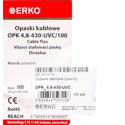 Opaska zaciskowa czarna OPK 430/4,8 UV 100szt ERKO