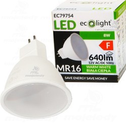 Żarówka LED 8W MR16 12V AC/DC ciepła EC79754
